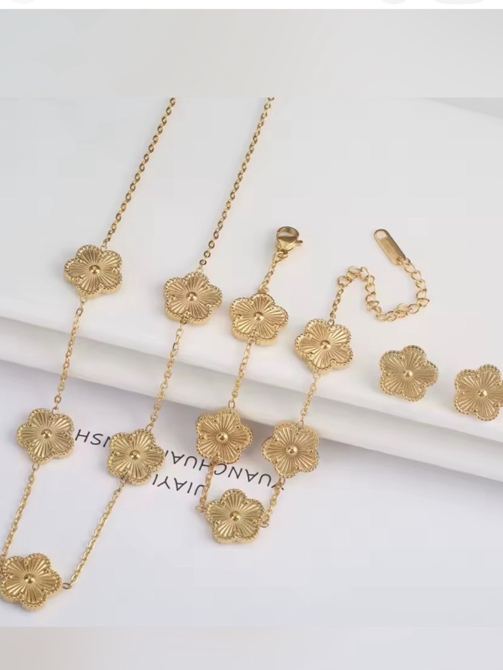 Macy's Gold Floral Link Necklace, Bracelet & Studs Set